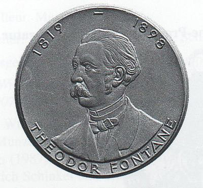 Fontane, Theodor<br>1819-1898<br>Writer of Hugenot descent, porcelain medal 1967, Böttger earthenware