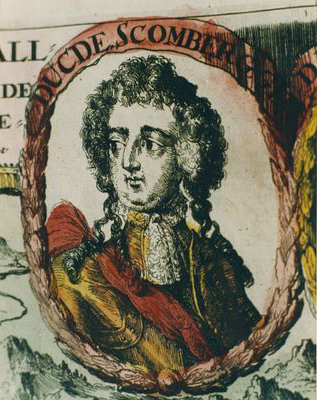 Schomberg, Friedrich Armand von<br>1615-1690<br>Section of a coloured copper engraving by Romein de Hoogh